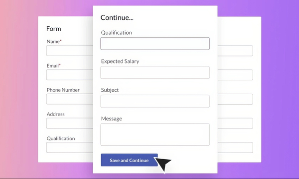 User Registration Save and Continue