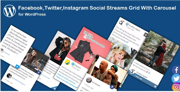 Facebook,Twitter,Instagram Social Stream Grid With Carousel for WordPress