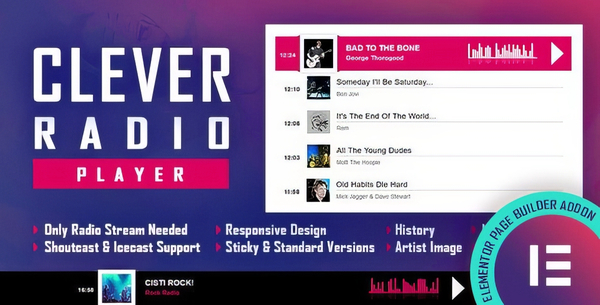 CLEVER - HTML5 Radio Player With History - Shoutcast and Icecast - Elementor Widget Addon