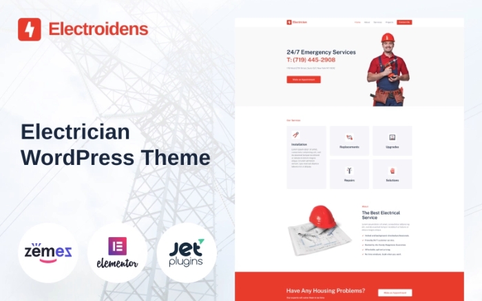 Electroidens - Electrician website with WP Elementor Theme 1.0.0