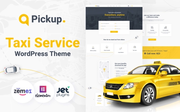 Pickup – Fast And Reliable Taxi Service Website WP Theme 1.0.0