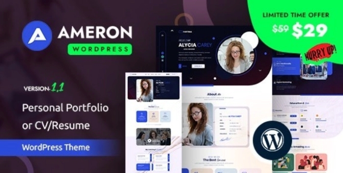 Ameron – Personal Portfolio or CV/Resume WP Theme 1.0.0