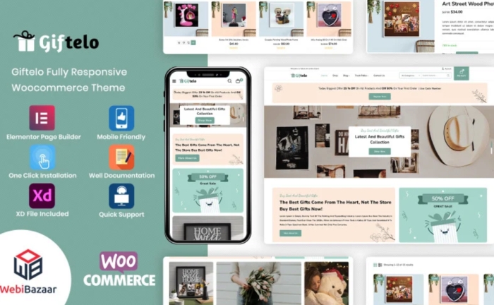 Giftelo - Handmade Gift & Photo Art Elementor WooCommerce 1.0
