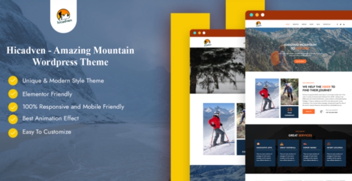 Hicadven – Amazing Mountain WordPress Theme 1.0.0