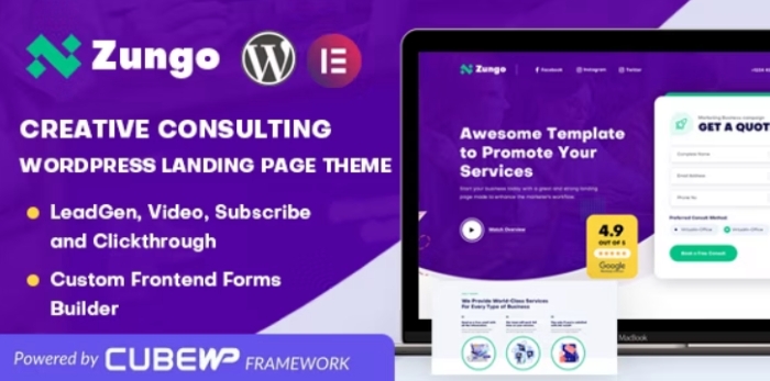 Zungo – Creative Consulting Business WordPress Landing Page Theme 1.0.4