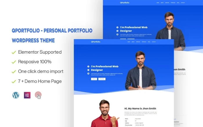 QPortfolio – Personal Portfolio One page WordPress Theme 1.0.0