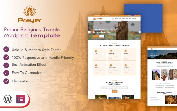Prayer Religious Temple WordPress Template WP Theme 1.0.0