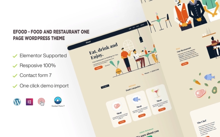 Efood – Food and Restaurant One Page WordPress Theme 1.0.0