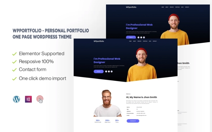 WPportfolio – Personal Portfolio One page WP Theme 1.0.0