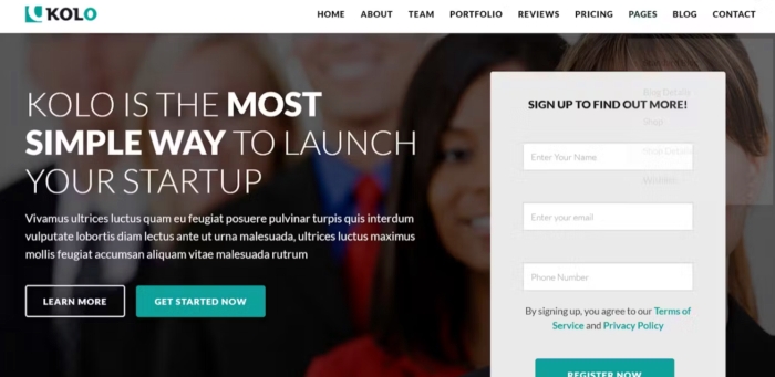 Kolo – Startup Landing Page WordPress Theme 1.9