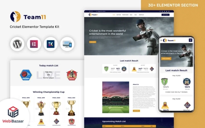 Team11 - Cricket Responsive Website WP Elementor Theme 1.0