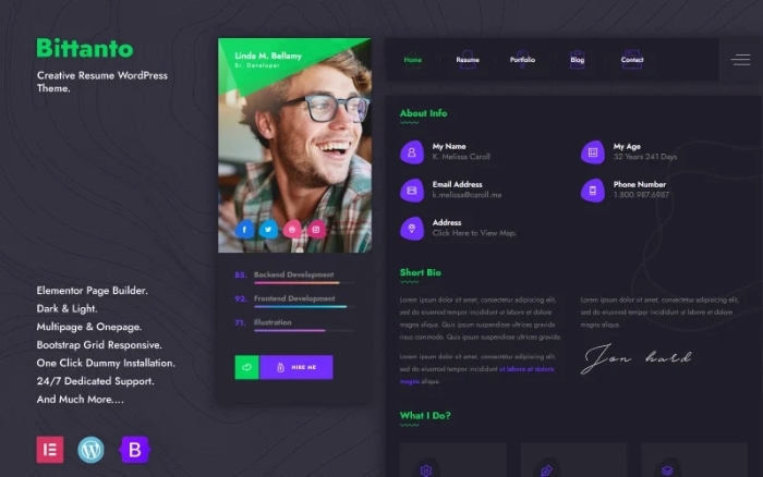 Bittanto – Creative Resume WordPress Theme 1.0