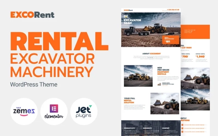 ExcoRent – Equipment Rental Template for Strong Landing Page 1.0.0