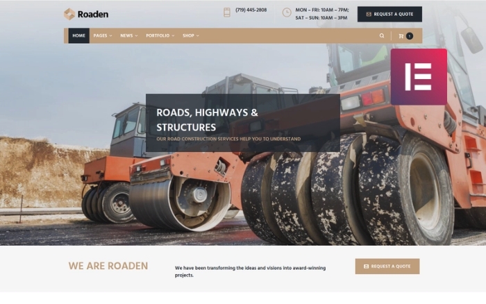 Roaden - Road Construction WP Elementor Theme 1.1.1