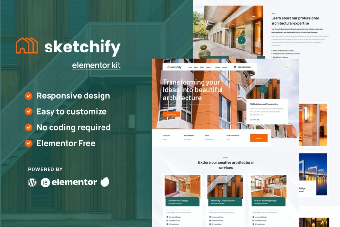 Sketchify – Architecture & Construction Service Elementor Template Kit 1.0.0