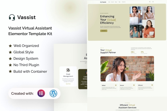 Vassist – Virtual Assistant Elementor Pro Template Kit 1.0.0