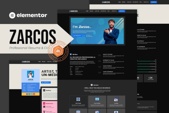 Zarcos – Professional Resume & CV Elementor Template Kit 1.0.0