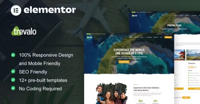 Trevalo – Travel & Tour Agency Elementor Pro Template Kit 1.0.0