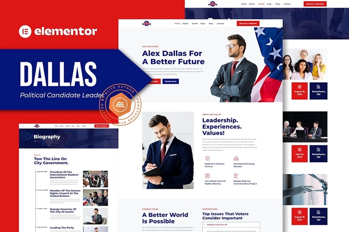 Dallas – Political Candidate Leader Elementor Teamplate Kit 1.0.0