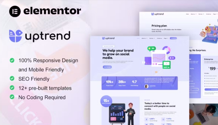 UpTrend – Social Media Marketing Agency Elementor Template Kit 1.0.0