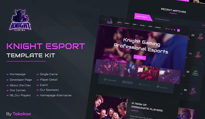 Knight - eSports & Gaming Elementor Template Kit 1.0.0