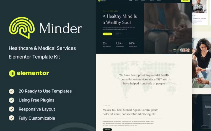 Minder – Mental Health & Therapy Elementor Template Kit 1.0.0
