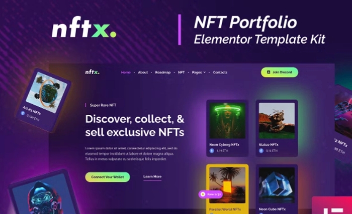 NFTx – NFT Portfolio Elementor Template Kit 1.0.0