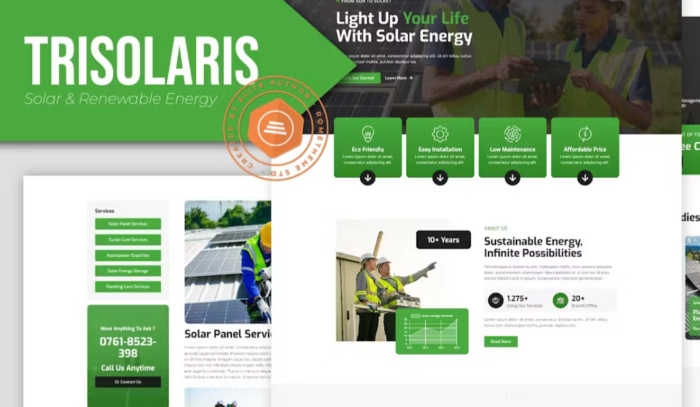 Trisolaris - Solar & Renewable Energy Elementor Template Kit 1.0.0