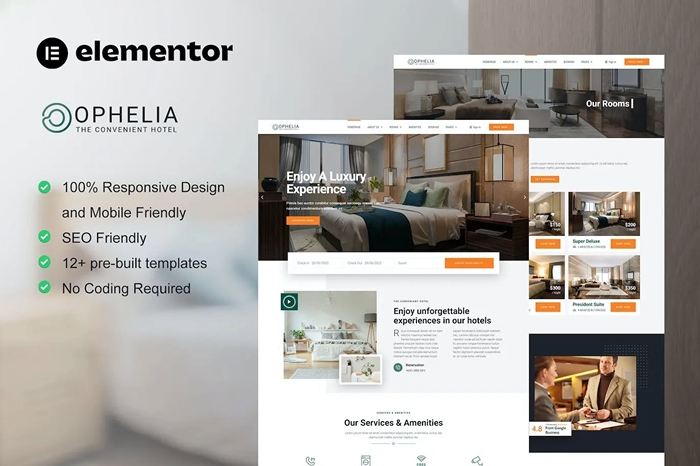 Ophelia – Hotel & Resort Elementor Template Kit 1.0.0