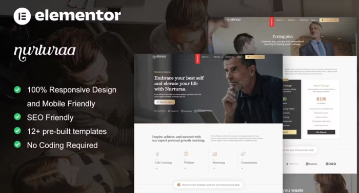 Nurturaa – Life Coach & Motivator Elementor Pro Template Kit 1.0.0