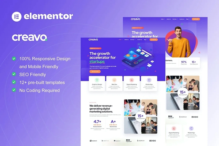 Creavo – Creative Agency & Digital Marketing Elementor Template Kit 1.0.0