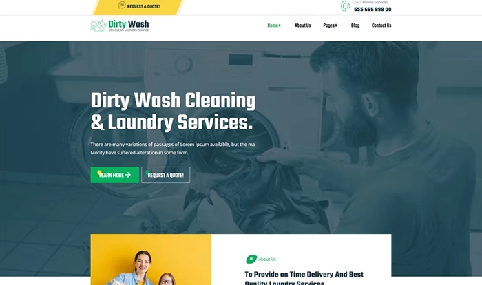 DirtyWash - Dry Cleaning & Laundry Service Elementor Template Kit 1.0.0