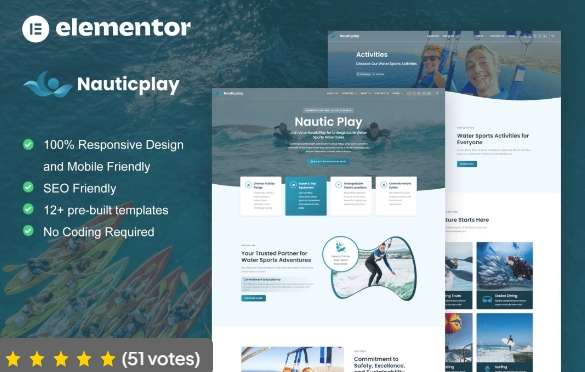 NauticPlay – Water Sports & Surfing Elementor Pro Template Kit 1.0.0