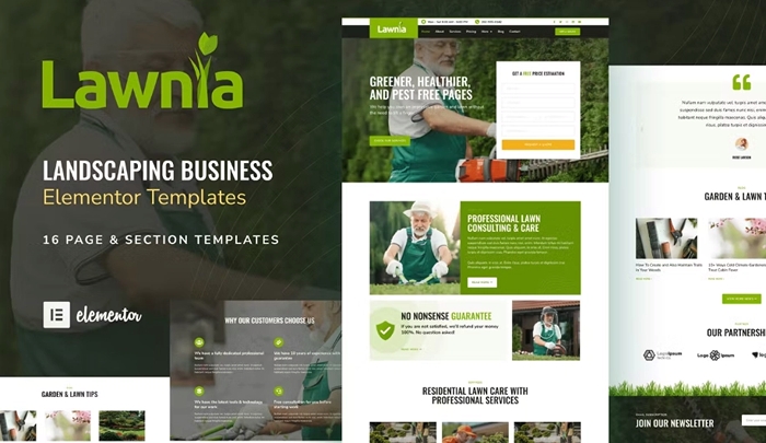 Lawnia – Gardener & Landscaping Business Elementor Template Kit 1.0.0