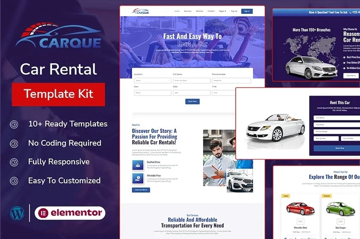 CarQue – Car Rental & Auto Services Elementor Template Kit 1.0.0