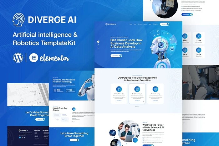 Diverge AI – Robotics Elementor Template Kit 1.0.0