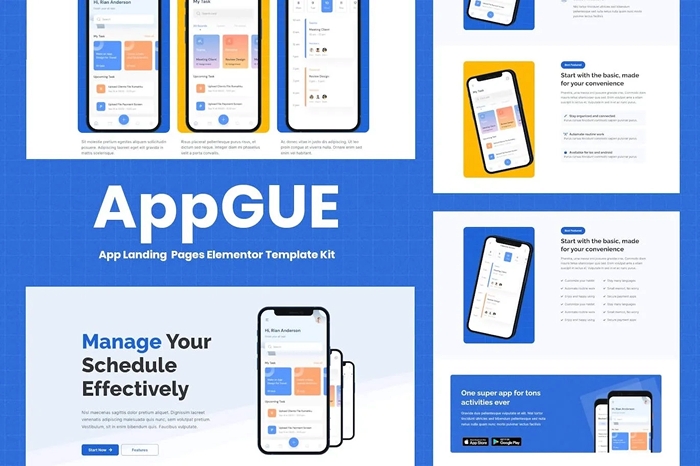 AppGUE – Mobile App Showcase Elementor Pro Template Kit 1.0.0