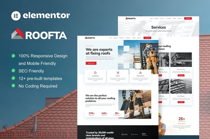 Roofta – Roofing Services Elementor Template Kit 1.0.0