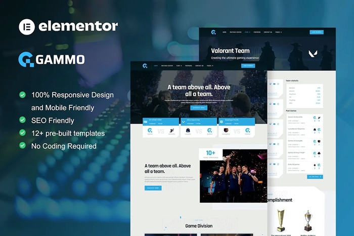 Gammo – Esports Team & Gaming Elementor Pro Template Kit 1.0.0