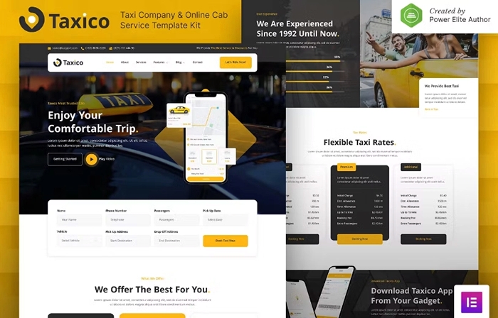 Taxico – Taxi Company & Online Cab Service Elementor Template Kit 1.0.0