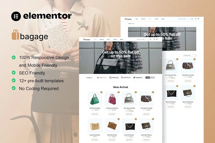 Bagage – Woocommerce Bag Store Elementor Pro Template Kit 1.0.0
