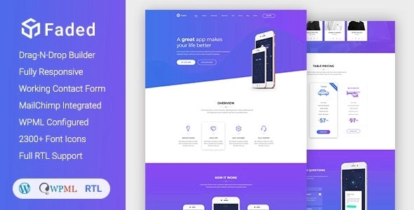 Faded – Responsive App Landing Page WordPress Theme + RTL 1.9.6