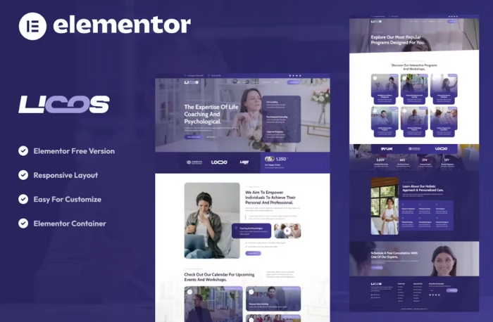 Licos – Life Coach & Psychologist Services Elementor Template Kit 1.0.0