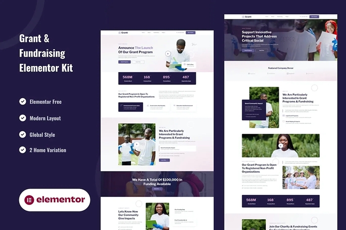 Grant & Fundraising - Elementor Template Kit 1.0.0