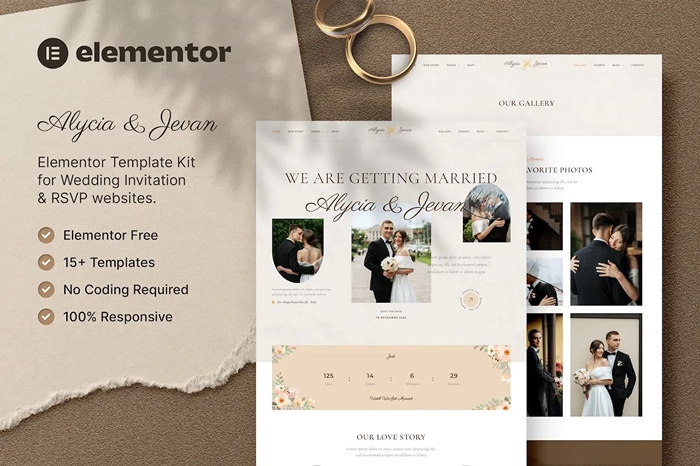 Alycia & Jevan – Wedding Invitation & RSVP Elementor Template Kit 1.0.0