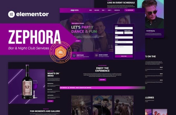 Zephora – Bar & Night Club Services Elementor Template Kit 1.0.0