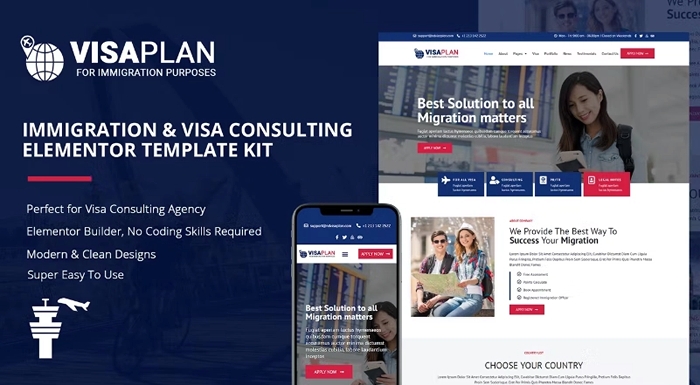 VisaPlan – Immigration & Visa Consulting Elementor Template Kit 1.0.0