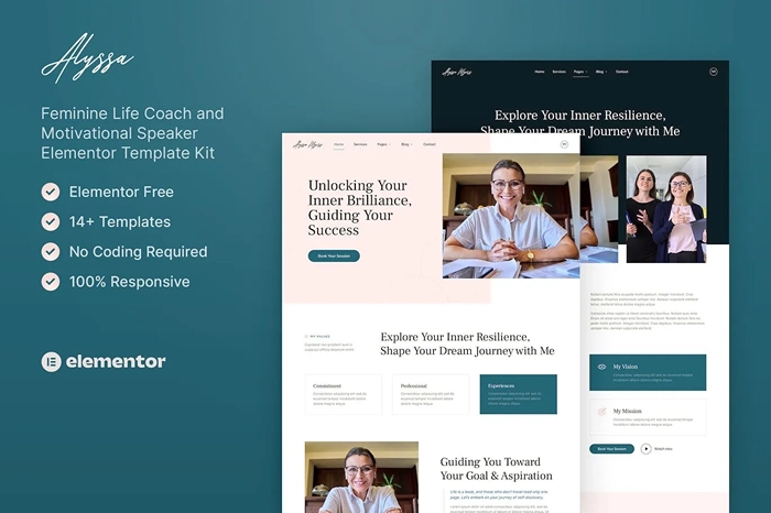 Alyssa - Feminine Life Coach & Motivational Speaker Elementor Template Kit 1.0.0