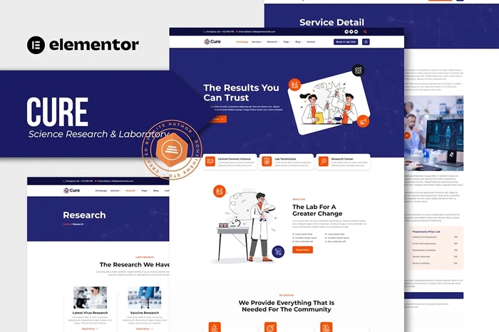 Cure – Science Research & Laboratory Elementor Template Kit 1.0.0