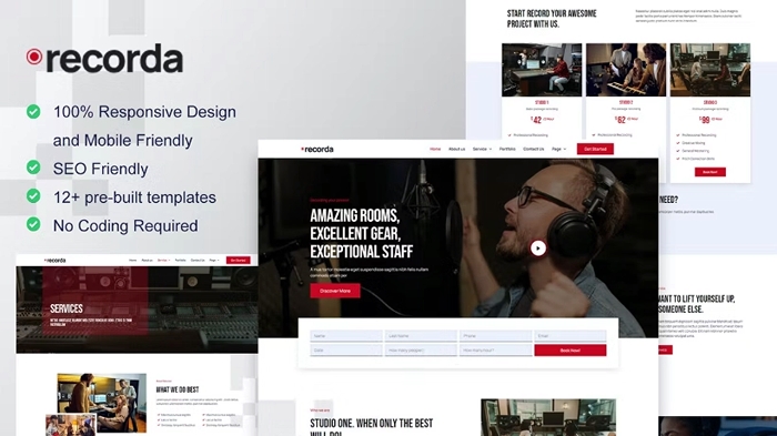 Recorda – Recording & Music Studio Elementor Template Kit 1.0.0